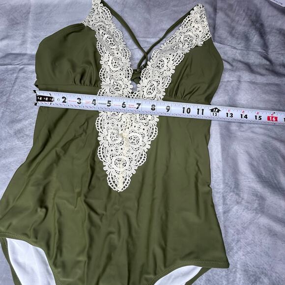 Lot 2 Cupshe One Piece Swimsuits Women Sm Green Lace Orange Beach Swim Tropical - Picture 2 of 8